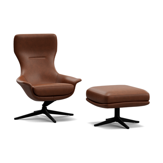 Seymour High Back Chair with Swivel Base and Foot Stool